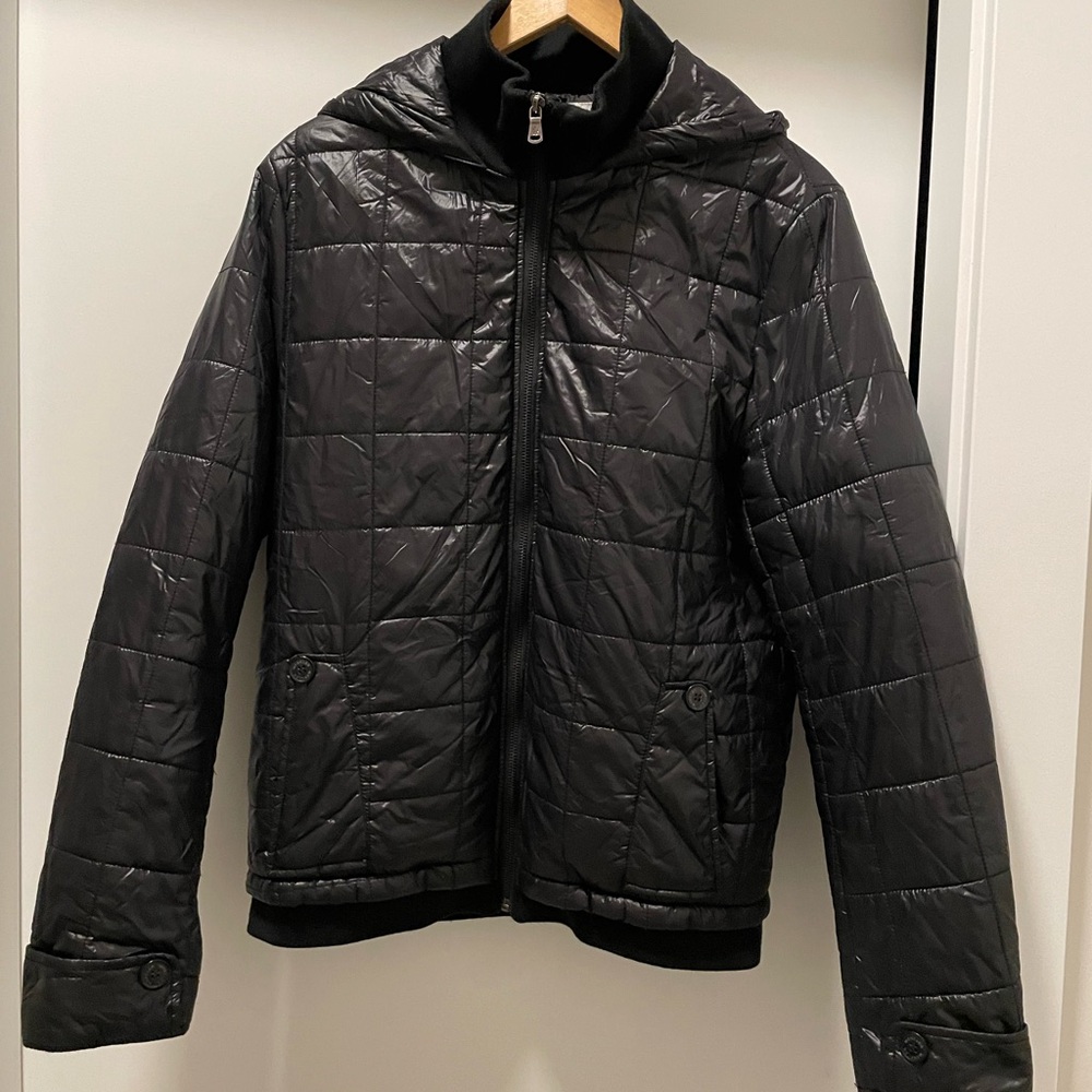 Moncler Black Ladies Hooded  Lightweight Down Puffer Jacket size Medium